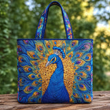 Petronella | Quilted Tote Bag with a Peacock in Full Display