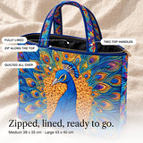 Petronella | Quilted Tote Bag with a Peacock in Full Display