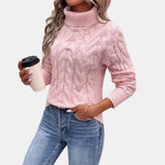Pink Cable Knit Turtleneck Jumper