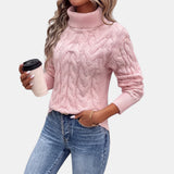 Pink Cable Knit Turtleneck Jumper