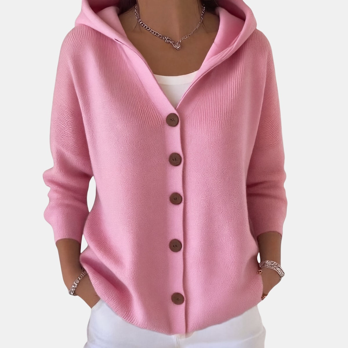 Powder Pink Hooded Cardigan