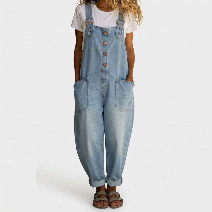 Primrose | Women's Vintage Soft Cotton Denim-Look Overalls