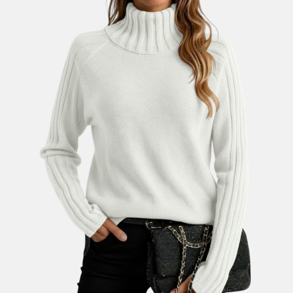 Camel High-Neck Jumper White, studio photo
