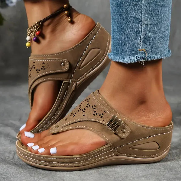 Verna | Toe-Post Wedge Sandals with Cut-Out Detail