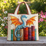 Prunella | Quilted Tote Bag with a Dragon Guarding Books