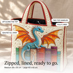 Prunella | Quilted Tote Bag with a Dragon Guarding Books