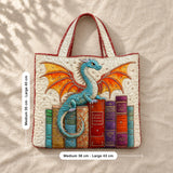Prunella | Quilted Tote Bag with a Dragon Guarding Books