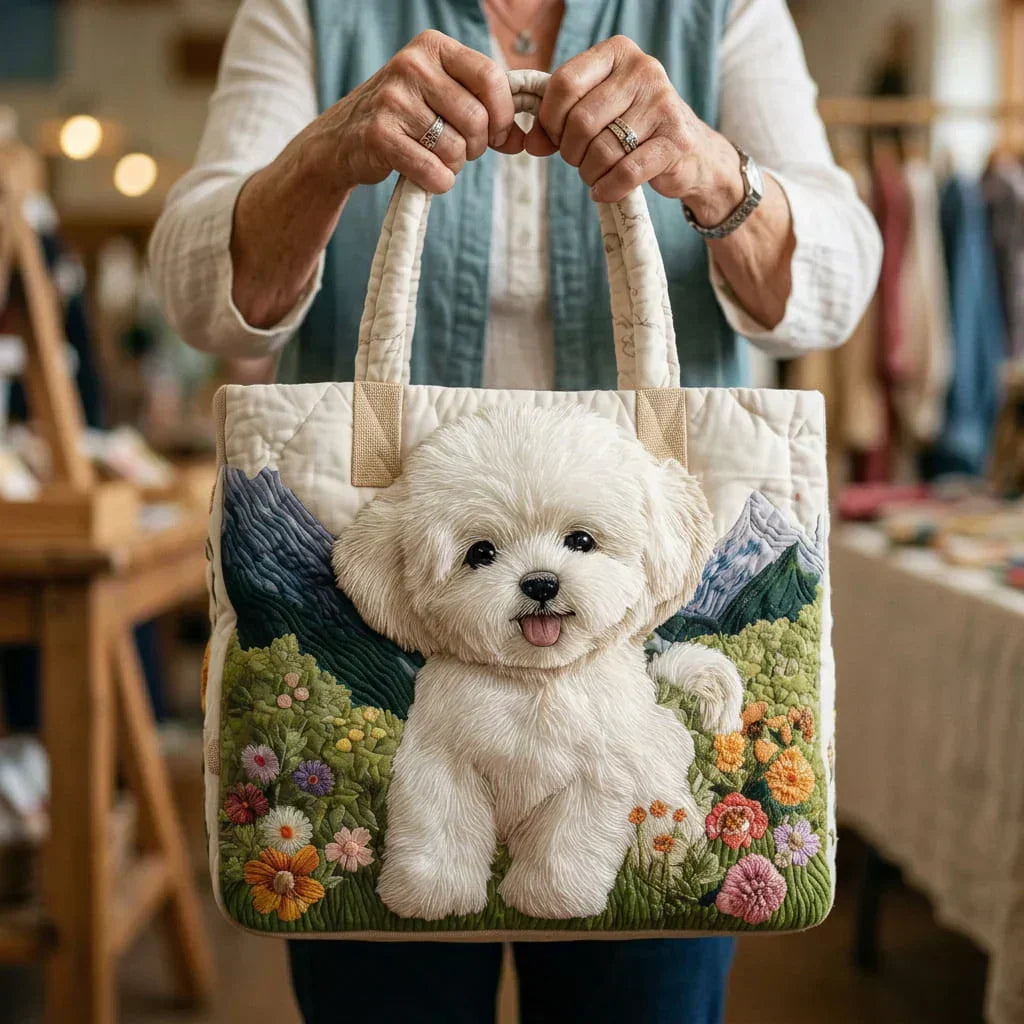 Quilted Handcrafted Bag - Bichon Frise