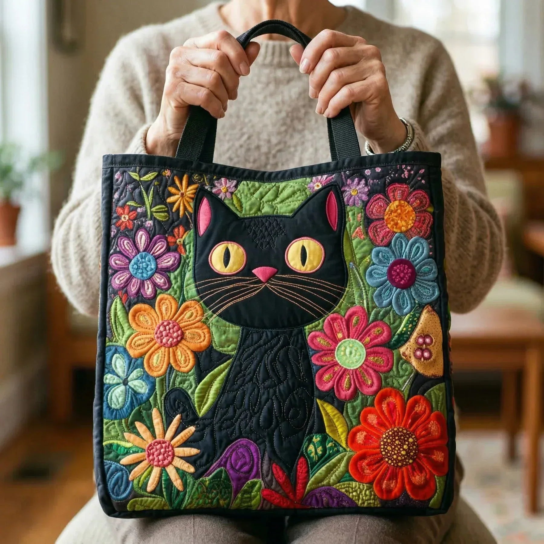 Quilted Handcrafted Bag - Enchanted Black Cat
