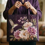 Quilted Handcrafted Bag - Hummingbird and Peonies
