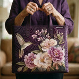 Quilted Handcrafted Bag - Hummingbird and Peonies