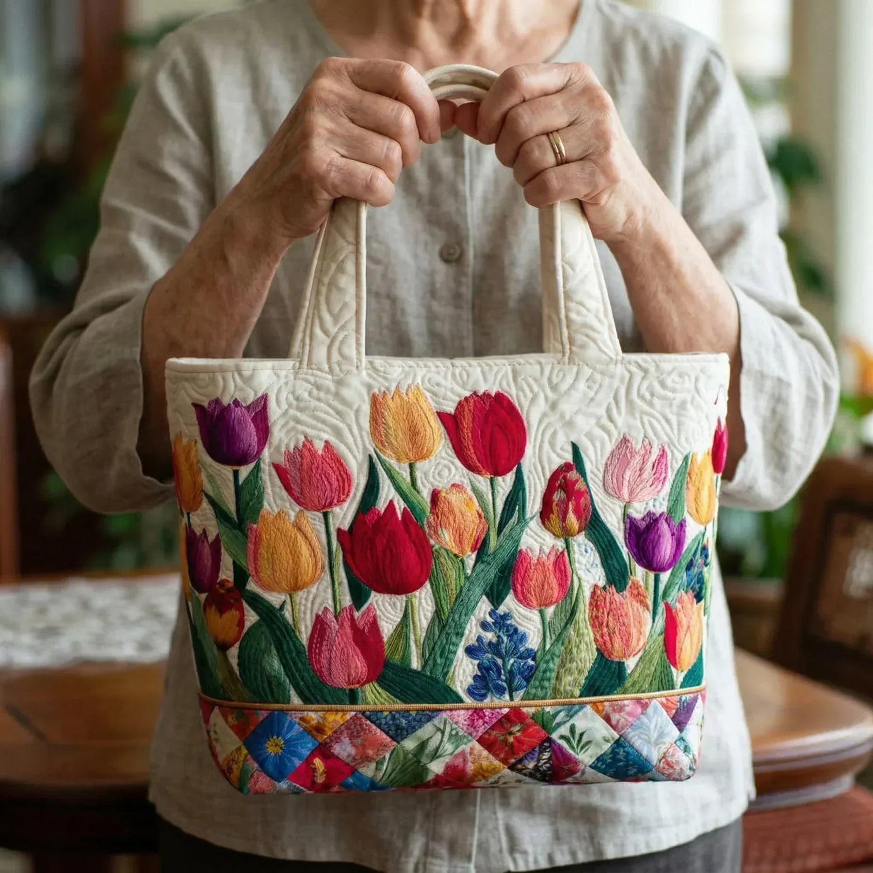 Quilted Handcrafted Bag - Tulip Garden