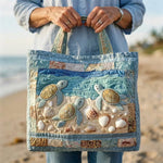 Quilted Handcrafted Bag - Turtles and Seashells