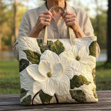 Quilted Handcrafted Bag - White Magnolias