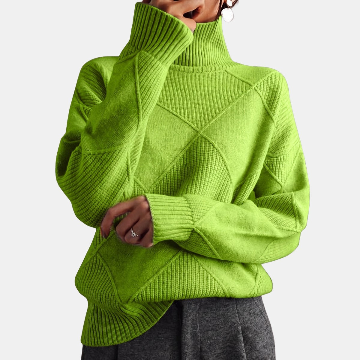 Quilted High-Neck Jumper Green, studio photo
