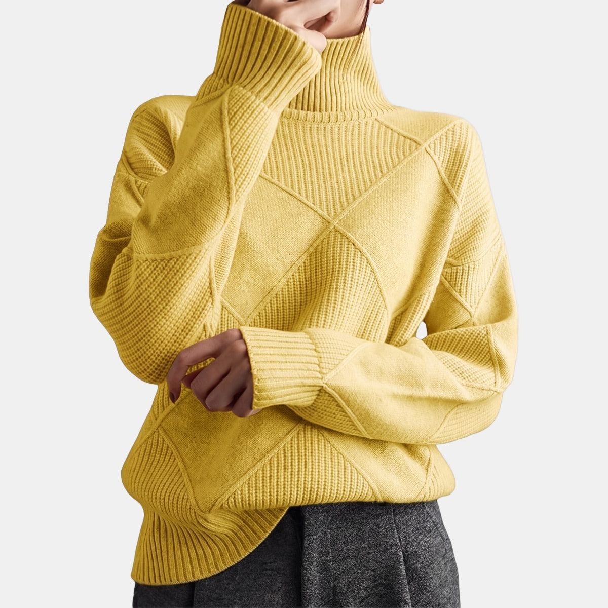 Quilted High-Neck Jumper Yellow, studio photo