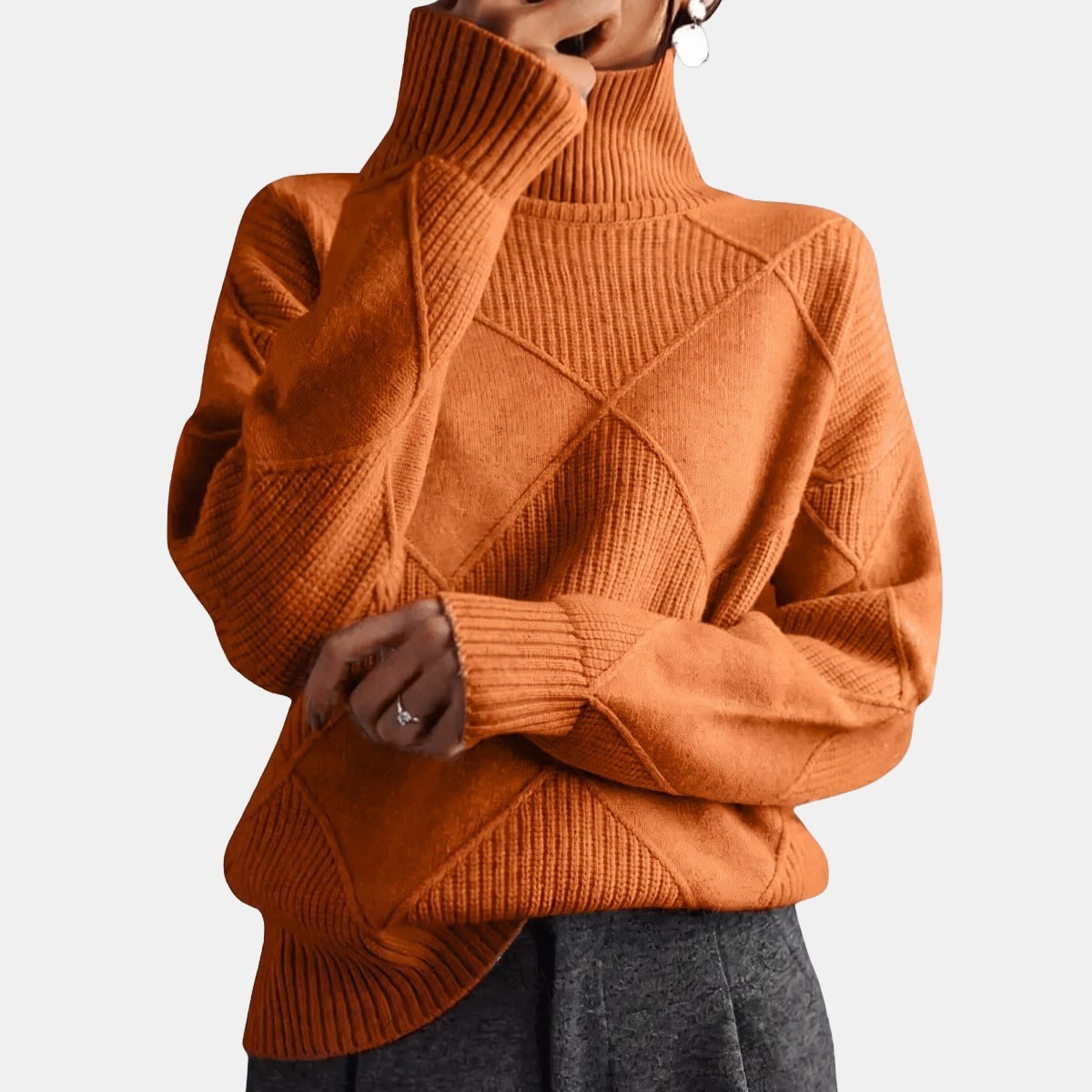 Quilted High-Neck Jumper Orange, studio photo