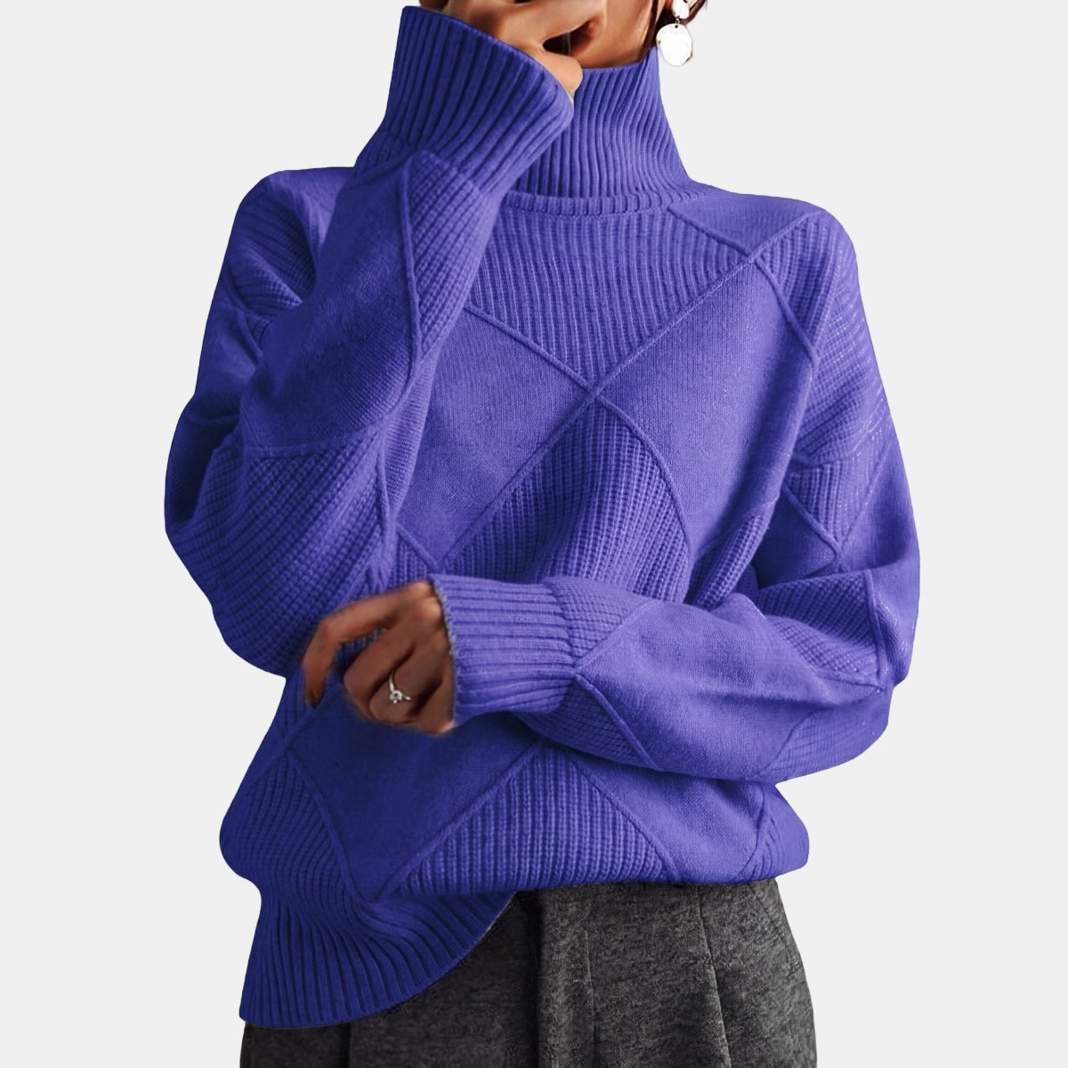 Quilted High-Neck Jumper Purple, studio photo