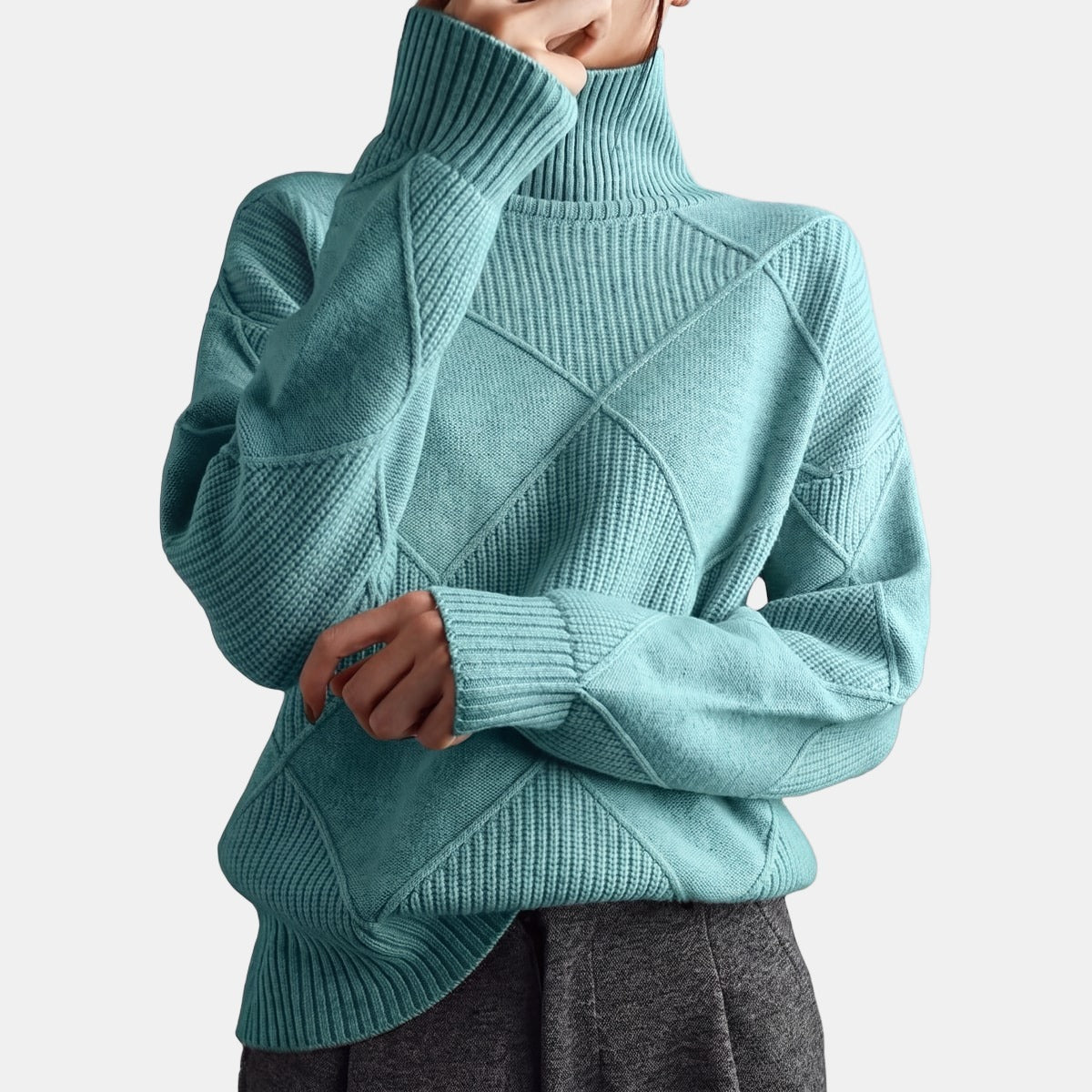 Quilted High-Neck Jumper Blue, studio photo