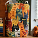 Quilted Laundry Basket - Band of Colourful Cats
