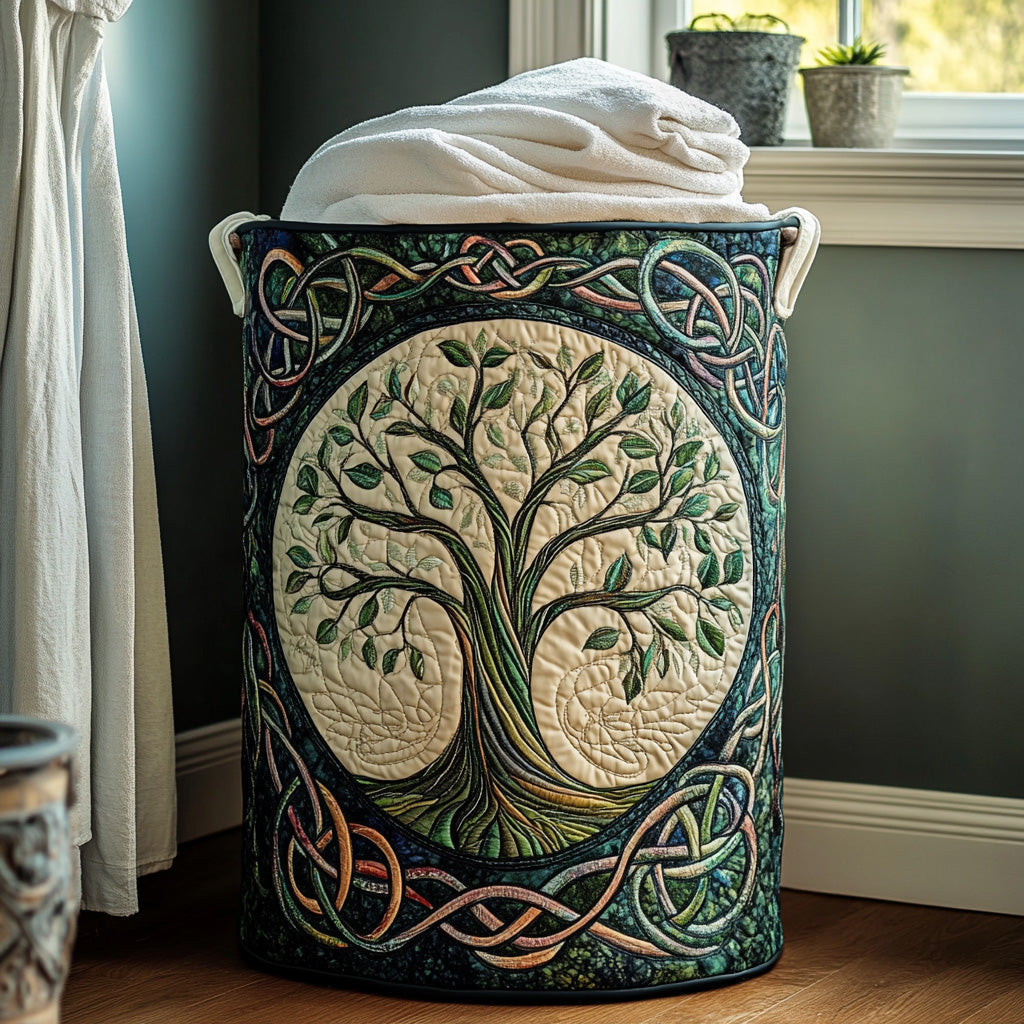 Quilted Laundry Basket - Celtic Tree of Life