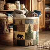 Quilted Laundry Basket - Forest and Bear Patchwork