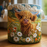 Quilted Laundry Basket - Highland Cow in the Meadow