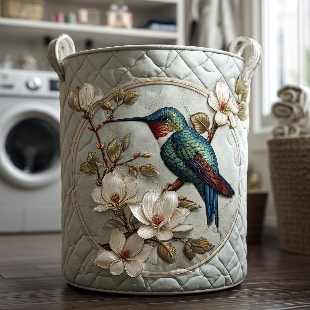 Quilted Laundry Basket - Hummingbird and Magnolias