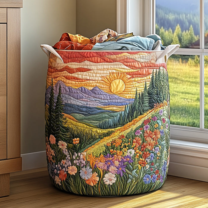 Quilted Laundry Basket - Meadow at Sunset