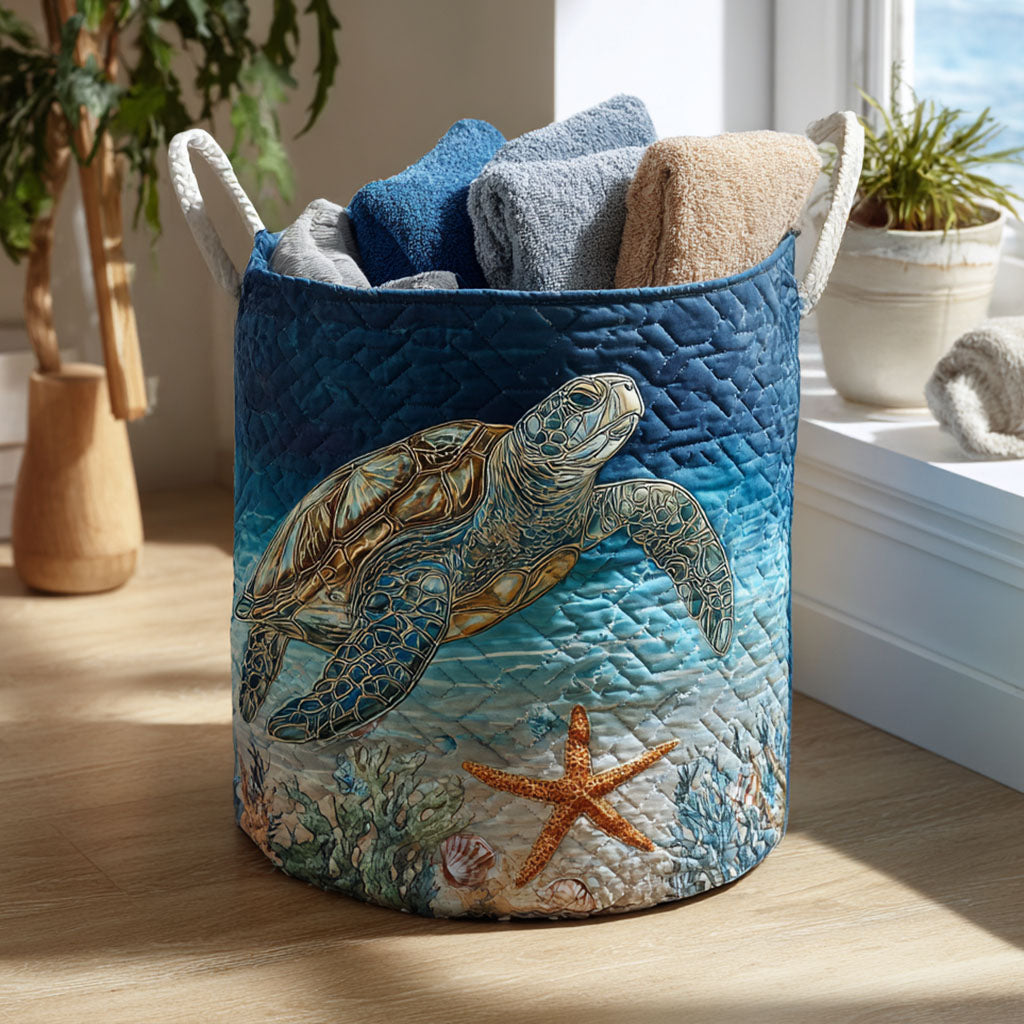 Quilted Laundry Basket - Ocean Turtle