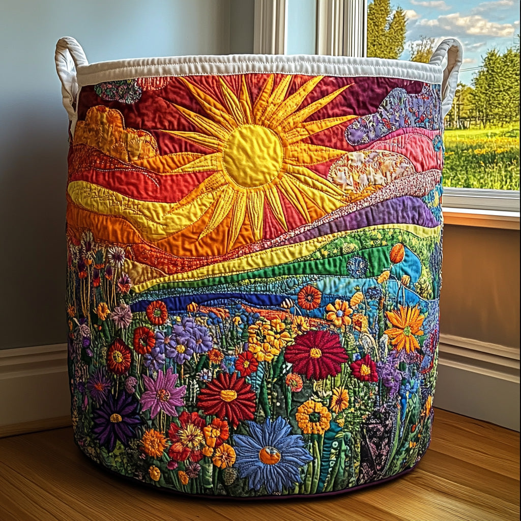 Quilted Laundry Basket - Sun Over Flowering Fields