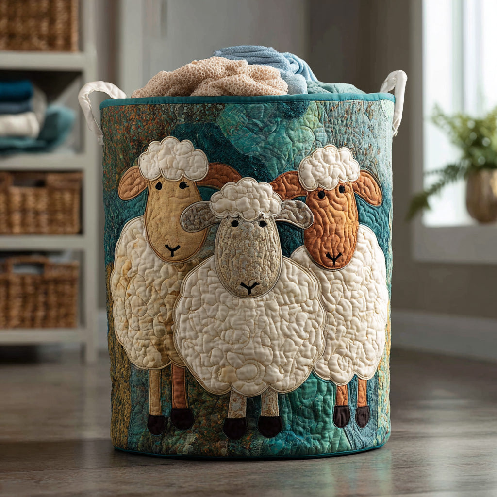 Quilted Laundry Basket - Three Sheep