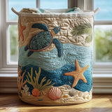 Quilted Laundry Basket - Turtle and Seashells