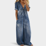 Quinn | Women's V-Neck Denim Jumpsuit