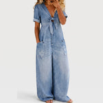 Quinn | Women's V-Neck Denim Jumpsuit