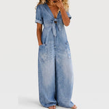 Quinn | Women's V-Neck Denim Jumpsuit