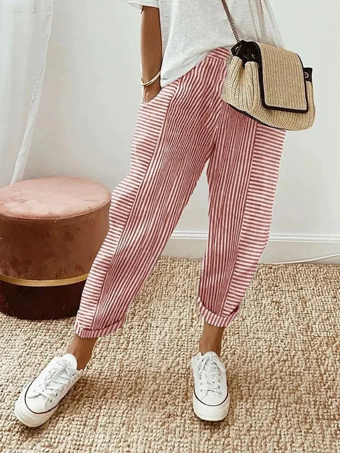 Rylie Striped Trousers Red, photo studio