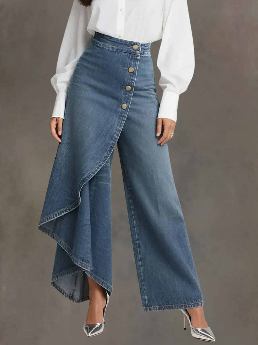 Reya High-Waisted Wide-Leg Jeans Blue, photo studio