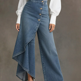 Reya | High-Waisted Wide-Leg Jeans with a Draped Wrap Panel
