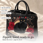Rhonda | Quilted Top-Handle Bag with a Cat, Book and Roses