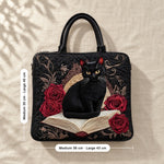 Rhonda | Quilted Top-Handle Bag with a Cat, Book and Roses