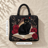 Rhonda | Quilted Top-Handle Bag with a Cat, Book and Roses