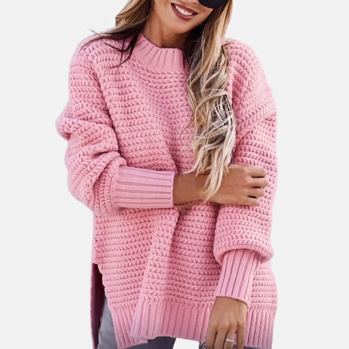 Ribbed Cashmere-Feel Jumper Pink, studio photo