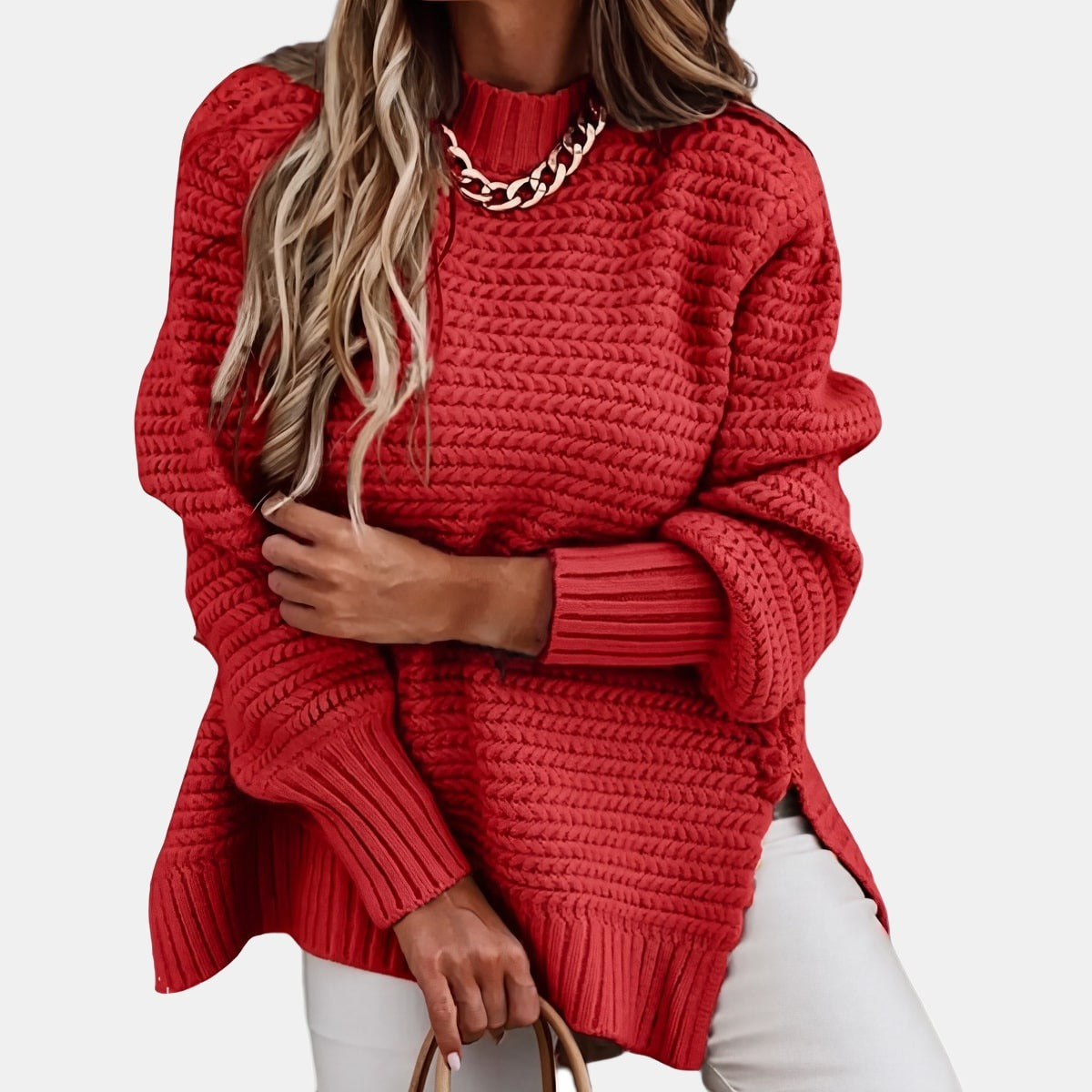 Ribbed Cashmere-Feel Jumper Red, studio photo