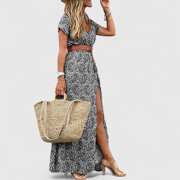 Elegant Boho Maxi Dress Grey, studio photo