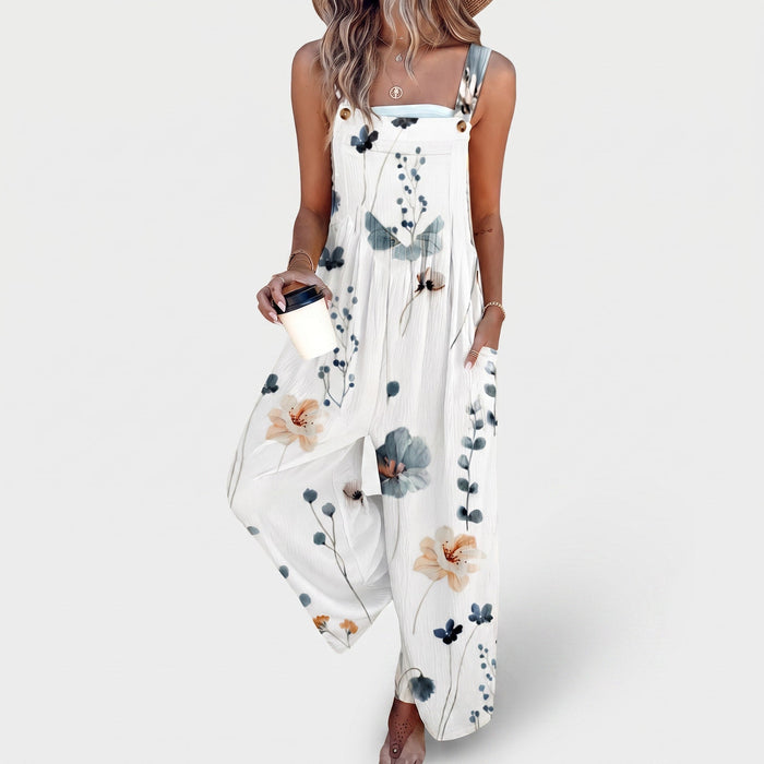 Rochelle | Women's White Wildflower Overalls