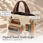 Roisin | Quilted Tote Bag with Books and a Coffee Cup