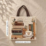 Roisin | Quilted Tote Bag with Books and a Coffee Cup