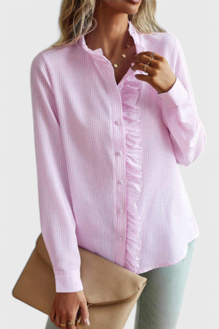 Natalia | Elegant Ruffled Blouse Pink, studio photo