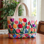Rosalba | Quilted Handbag with Tulips and a Patchwork Base